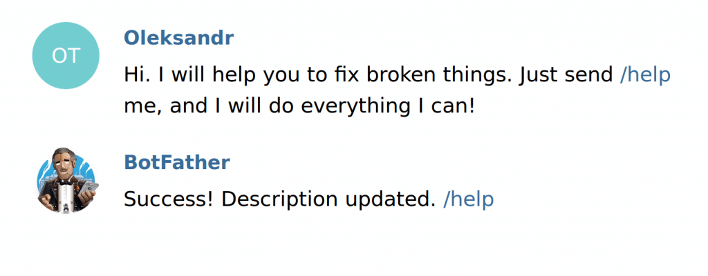 telegram chatbot set welcome description