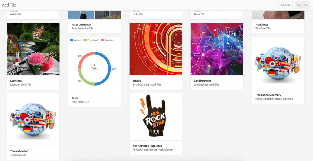 aem projects custom tile add tile screenshot